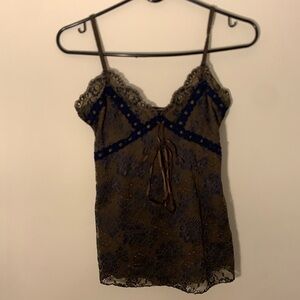 brown/navy blue lace tank top
